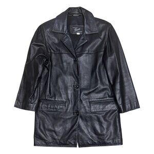 VINTAGE BECO LEATHER Black Business Casual Trench retro Jacket Coat Womens XS